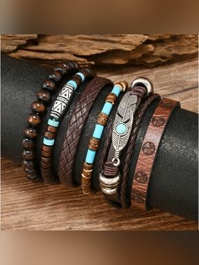Brown Bracelet Set Y2K Retro Turquoise Bracelets For Men Women Teen Jewelry